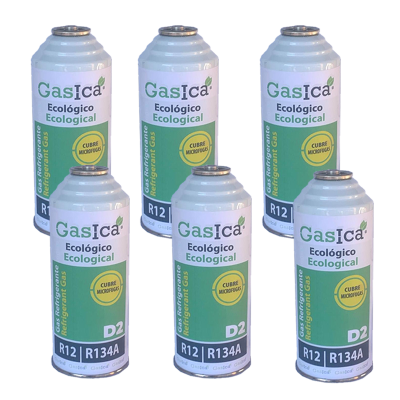 MC 6 Botellas Gas Ecologico Gasica D2 226g Sustituto R12, R134A Freeze Organico