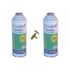MC 2 Botellas Gas Ecologico Gasica D2 226g + Valvula Sustituto R12, R134A Freeze Organico
