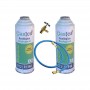 MC 2 Botellas Gas Ecologico Gasica D2 226g + Valvula + Manguera Sustituto R12, R134A Freeze Organico