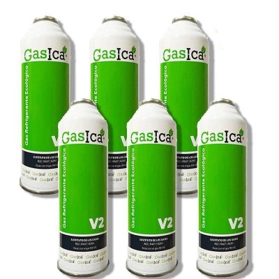 MC 6 Botellas Gas Ecologico Gasica V2 255Gr Sustituto R22, R32, R407C, R410A Freeze Organico