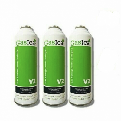MC 3 Botellas Gas Ecologico Gasica V2 255Gr Sustituto R22, R32, R407C, R410A Freeze Organico