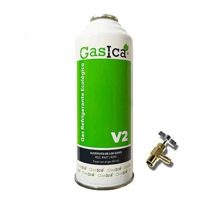 MC 1 Botella Gas Ecologico Gasica V2 255Gr + Valvula Sustituto R22, R32, R407C, R410A Freeze Organico