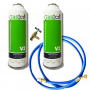 MC 2 Botellas Gas Ecologico Gasica V2 255Gr + Valvula + Manguera Sustituto R22, R32, R407C, R410A Freeze Organico