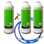 MC 3 Botellas Gas Ecologico Gasica V2 255Gr + Valvula + Manguera Sustituto R22, R32, R407C, R410A Freeze Organico