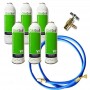 MC 6 Botellas Gas Ecologico Gasica V2 255Gr + Valvula + Manguera Sustituto R22, R32, R407C, R410A Freeze Organico