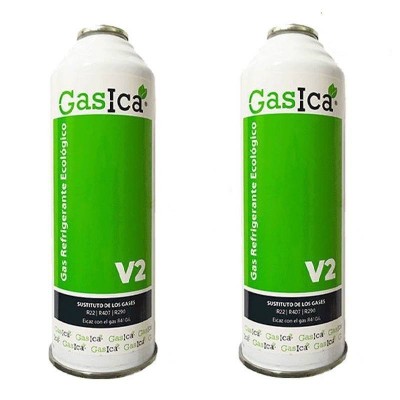 MC 2 Botellas Gas Ecologico Gasica V2 255Gr Sustituto R22, R32, R407C, R410A Freeze Organico