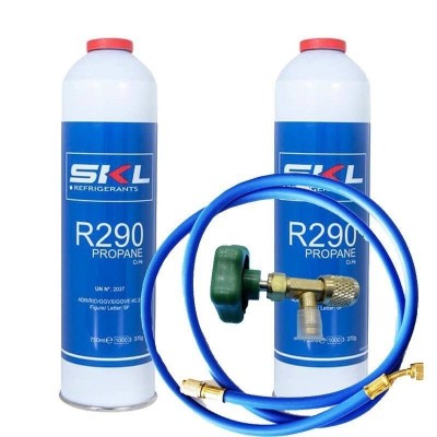 MC 2 Botellas Gas Refrigerante R290 + Manguera + Valvula 370Gr Propano