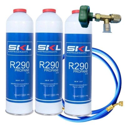 MC 3 Botellas Gas Refrigerante R290 + Manguera + Valvula 370Gr Propano