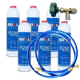 MC 6 Botellas Gas Refrigerante R290 + Manguera + Valvula 370Gr Propano