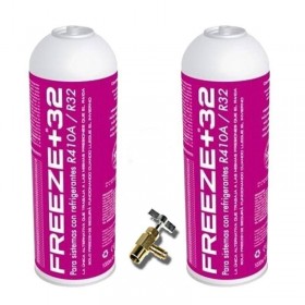 MC 2 Botellas Gas Ecologico Refrigerante Freeze Organico +32 350Gr + Valvula Sustituto R32, R410A