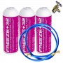 MC 3 Botellas Gas Ecologico Refrigerante Freeze Organico +32 350Gr + Valvula + Manguera Sustituto R32, R410A