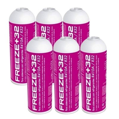 MC 6 Botellas Gas Ecologico Refrigerante Freeze Organico +32 350Gr Sustituto R32, R410A