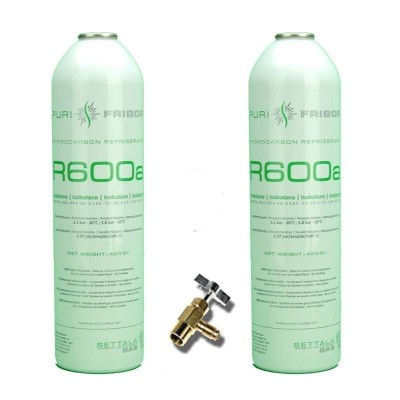 MC 2 Botellas Gas Refrigerante R600 + Valvula 420Gr Isobutano
