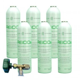 MC 6 Botellas Gas Refrigerante R600 + Valvula 420Gr Isobutano