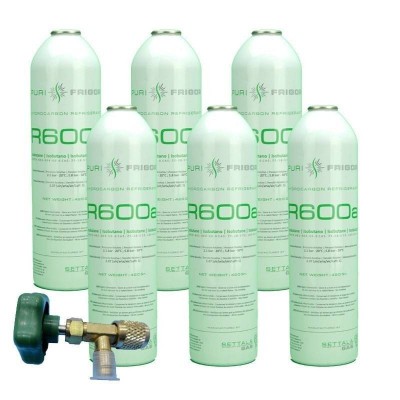 MC 6 Botellas Gas Refrigerante R600 + Valvula 420Gr Isobutano