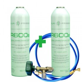 MC 2 Botellas Gas Refrigerante R600 + Manguera + Valvula 420Gr Isobutano