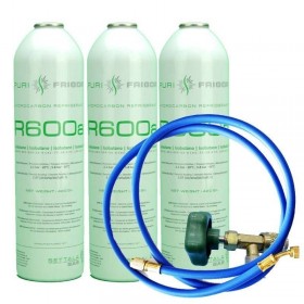 MC 3 Botellas Gas Refrigerante R600 + Manguera + Valvula 420Gr Isobutano