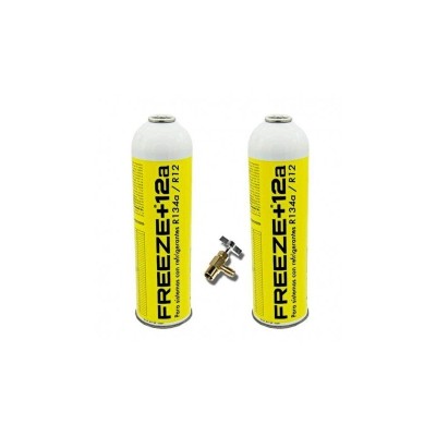 MC 2 Botellas Gas Ecologico Refrigerante Freeze +12a 420Gr + Valvula Organico Sustituto R12, R134A