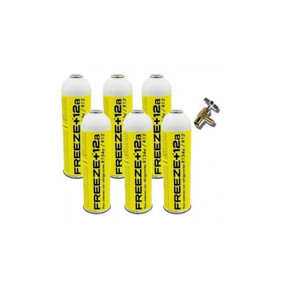 MC 6 Botellas Gas Ecologico Refrigerante Freeze +12a 420Gr + Valvula Organico Sustituto R12, R134A