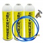 MC 3 Botellas Gas Ecologico Refrigerante Freeze +12a 420Gr + Valvula + Manguera Organico Sustituto R12, R134A