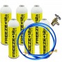 MC 6 Botellas Gas Ecologico Refrigerante Freeze +12a 420Gr + Valvula + Manguera Organico Sustituto R12, R134A