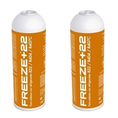 MC 2 Botellas Gas Ecologico Refrigerante Freeze +22 400Gr Organico Sustituto R22, R404, R407C