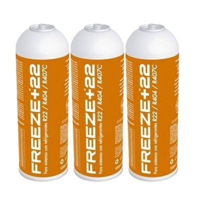 MC 3 Botellas Gas Ecologico Refrigerante Freeze +22 400Gr Organico Sustituto R22, R404, R407C