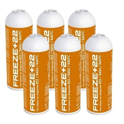 MC 6 Botellas Gas Ecologico Refrigerante Freeze +22 400Gr Organico Sustituto R22, R404, R407C