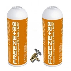 MC 2 Botellas Gas Ecologico Refrigerante Freeze +22 400Gr + Valvula Organico Sustituto R22, R404, R407C