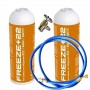MC 2 Botellas Gas Ecologico Refrigerante Freeze +22 400Gr + Valvula + Manguera Organico Sustituto R22, R404, R407C