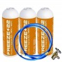 MC 3 Botellas Gas Ecologico Refrigerante Freeze +22 400Gr + Valvula + Manguera Organico Sustituto R22, R404, R407C