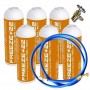 MC 6 Botellas Gas Ecologico Refrigerante Freeze +22 400Gr + Valvula + Manguera Organico Sustituto R22, R404, R407C
