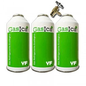 MC 3 Botellas Gas Ecologico Gasica YF 171gr + Valvula Sustituto R1234YF Freeze Organico