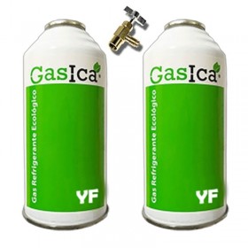 MC 2 Botellas Gas Ecologico Gasica YF 171gr + Valvula Sustituto R1234YF Freeze Organico