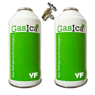 MC 2 Botellas Gas Ecologico Gasica YF 171gr + Valvula Sustituto R1234YF Freeze Organico