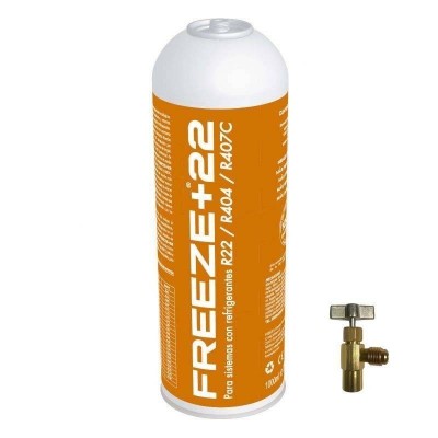 MC 1 Botella Gas Ecologico Refrigerante Freeze +22 400Gr + Valvula Organico Sustituto R22, R404, R407C